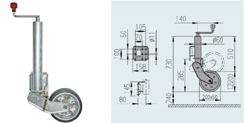 1212382 Roue jockey D60 auto max 500kg - Roues jockey