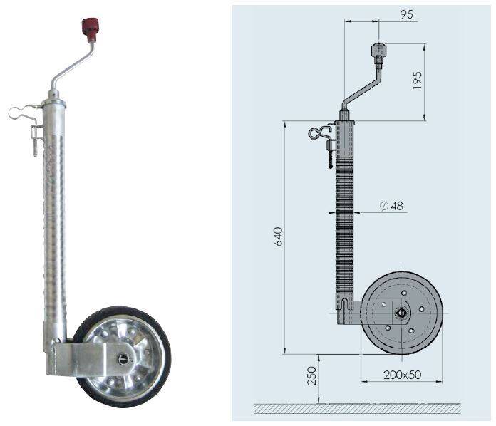 1223614 Roue jockey D48 max 300kg anti-décrochage - Roues jockey