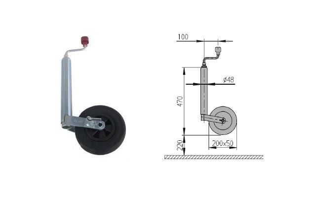 1224351 Roue jockey D48 max 150kg PINSTOP - Roues jockey