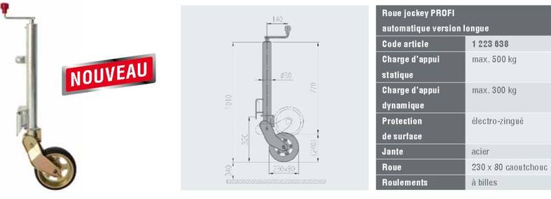 1223638 Roue jockey D60 auto max 500kg - Roues jockey