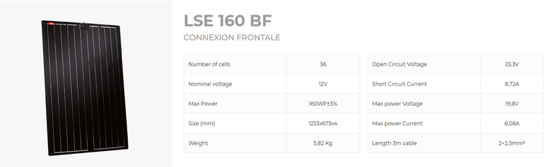 Panneau Solaire Lightsolar 160BF connection frontale (1260 x 680 x 4 mm) - LightSolar - panneau léger