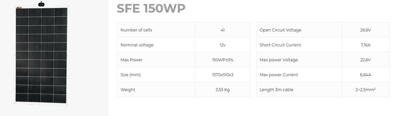Panneau Solarflexevo SFE 150WP (1570 x 510 x 3) - (dans la limite des stocks disponibles) - Panneau solaire flexible Solar Flex Evo