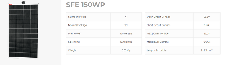 Panneau Solarflexevo SFE 150WP (1570 x 510 x 3) - (dans la limite des stocks disponibles) - SolarFlexEvo - panneau flexible