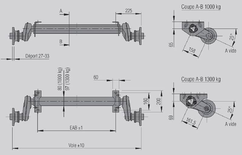 20056004 Essieu std NF 1000 kg - EAB 900 - 100x4 - Essieux Disponibles immédiatement