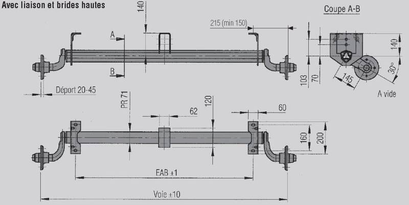 Essieu 750 Kg NOR 69 EAB 1415 mm - Essieux, suspension