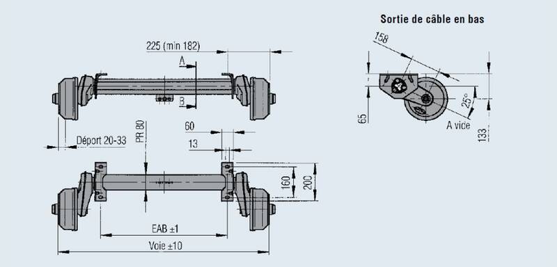 Essieu Euro-Compact freinés 900 kg - 112 x5 - Essieux freinés