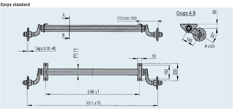 20059614 Essieux standard NF 750 kg - EAB 1400 - 100x4 - Essieux  Disponibles immédiatement - Franssen