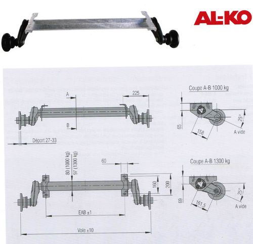 20056004 Essieu std NF 1000 kg - EAB 900 - 100x4 - Essieux Disponibles immédiatement