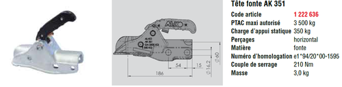 1222636 Tête d'attelage AK 351 - Tête d'attelages