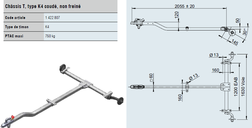 Châssis T, type K4 coudé, non freiné - Châssis Al-Ko