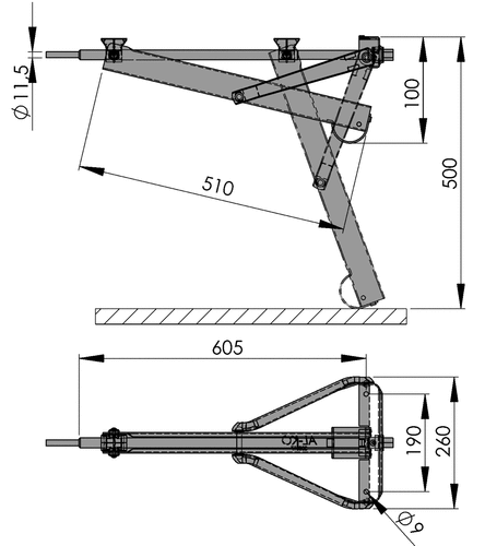 205817 Vérin intégrable max 800kg long - Vérins