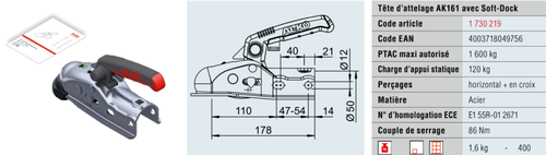 1730219 Tête d'attelage AK 161 avec Soft Dock - Tête d'attelages