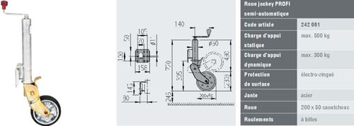 242061 Roue jockey D60 max 500kg Semi-auto - Roues jockey