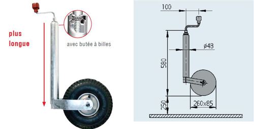 1222438 Roue jockey PLUS D48 max 200kg - Roues jockey