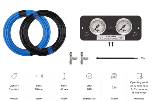 DUNLOP - OPTION 1 (panneau standard avec 2 valves, 2 manomètres et 2 x 10 mètres de tuyaux) - RENAULT