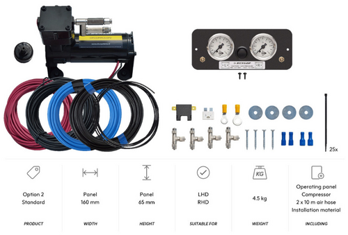 DUNLOP - OPTION2 (panneau standard avec 2 valves, 2 manomètres et 2 x 10 mètres de tuyaux et le compresseur) - NISSAN