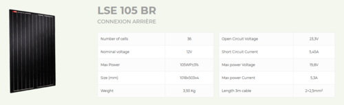 Panneau Solaire Lightsolar 105BR connection arrière (1025 x 510 x 4 mm) - LightSolar - panneau léger