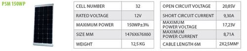 Panneau solaire SOLENERGIE 150WP (1.475 x 676 x 60) - Panneau solaire camping car SolEnergy