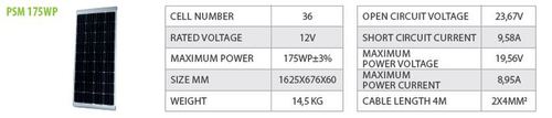 Panneau solaire SOLENERGIE 175WP (1.625 x 676 x 60) - Panneau solaire camping car SolEnergy
