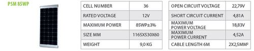 Panneau solaire SOLENERGIE 85WP (1.165 x 530 x 60) - Panneau solaire camping car SolEnergy