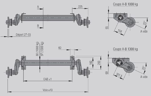 Essieu 750 Kg NOR 69 EAB 1415 mm - Essieux, suspension