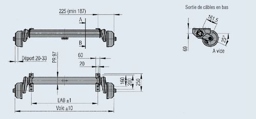 247552 Essieu F 1350 kg EAB 1500 - 112x5 - Essieux Disponibles immédiatement