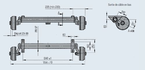 244053 Essieu  freiné 1600 kg - EAB 1400 - 112x5 - Essieux Disponibles immédiatement