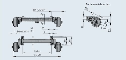 Essieu Euro-Compact freinés 900 kg - 100 x 4 - Essieux freinés