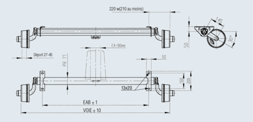 Essieux Standard freinés 750 kg - Essieux freinés